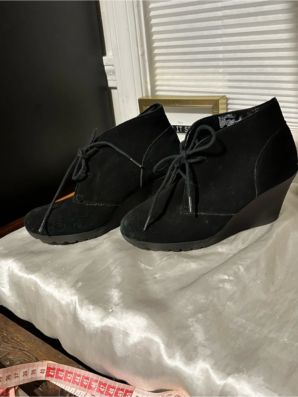 White Mountain Black Suede Wedge Ankle Booties - Classic Women's Lace-Up